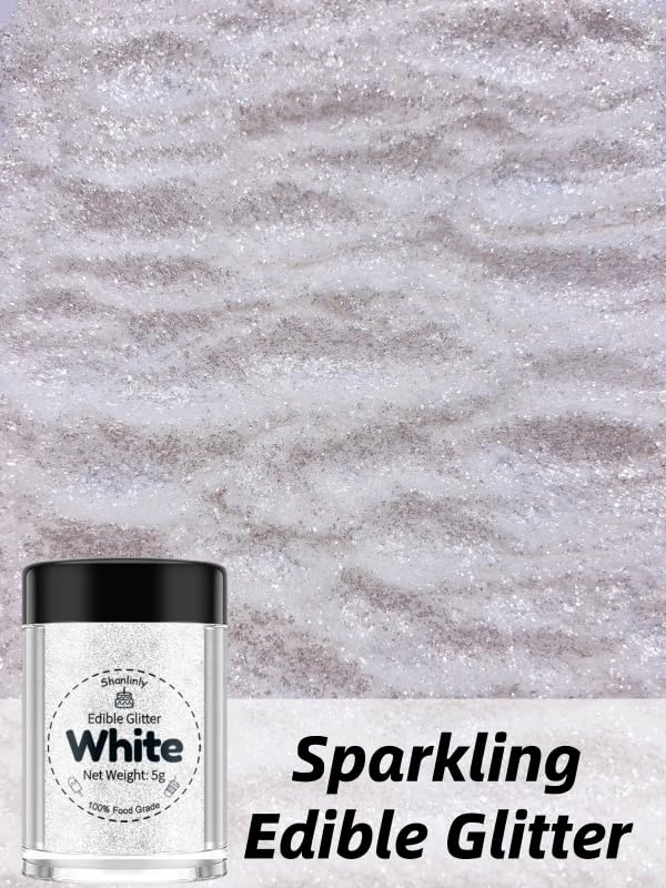 Shanlinly Edible Glitter Dust - White Shimmer Powder for Cakes & Drinks, 5g