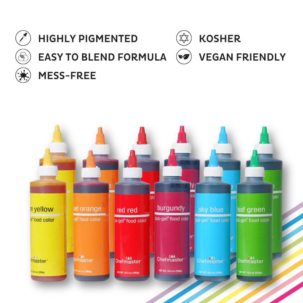 Chefmaster Sunset Orange Liqua-Gel® Food Coloring | Vibrant Color | Professional-Grade Dye For Icing, Frosting, Fondant | Baking & Decorating | Fade-Resistant | Easy-To-Use | Made In Usa | 10.5 Oz