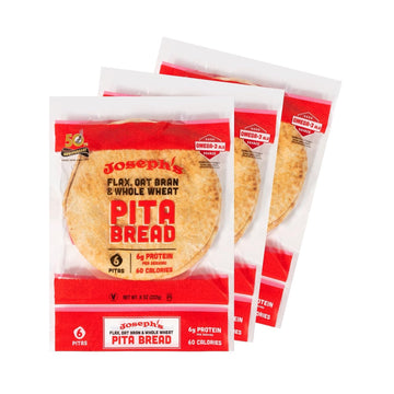 Flax Pita 3 Pack - Joseph'S Pita Bread Value 3-Pack, Flax Oat Bran And Whole Wheat, 7G Carbs Per Serving, Fresh Baked (6 Per Pac