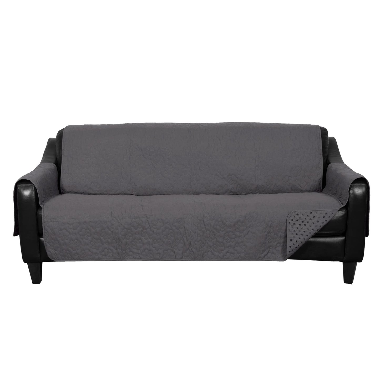 Furhaven Large Sofa Slipcover Waterproof  Non Slip Quilted Paw Print Furniture Protector Cover, Washable - Gray, Large Sofa