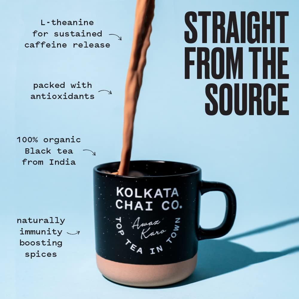 Kolkata Chai - Signature Masala Chai Mix - Gift Box Includes Mug And Strainer - 100% Organic Black Tea, Makes 20 Cups, Premium L
