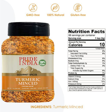 Pride Of India - Pack Of 6 - Turmeric Minced Whole - Gourmet Spice - Curcumin Rich Properties - No Additives Gluten - Easy To Us