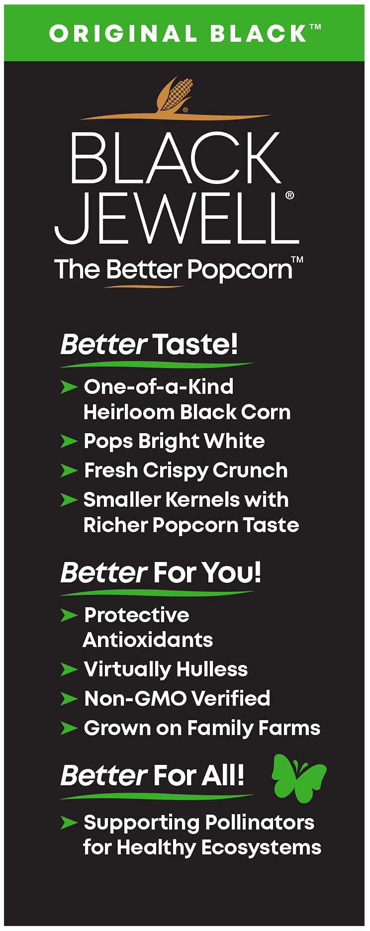 Black Jewell Hulless Popcorn, Original Black Kernels for Popping. Pops White, Non-GMO, Heirloom, All Natural Snack with Antioxid