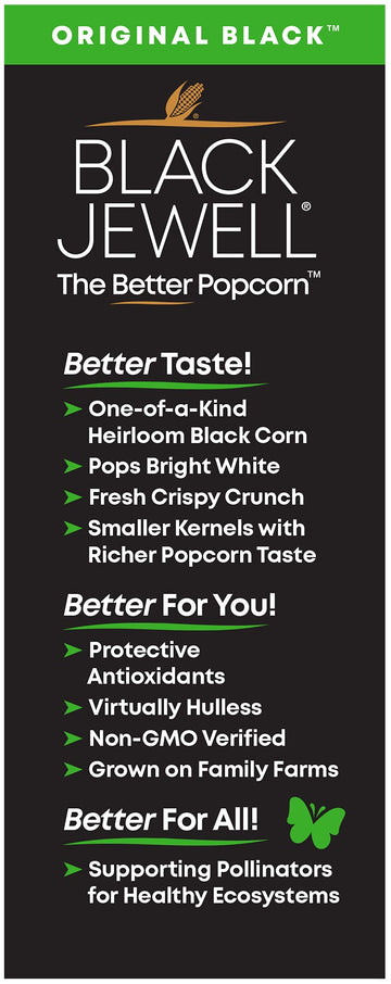 Black Jewell Hulless Popcorn, Original Black Kernels for Popping. Pops White, Non-GMO, Heirloom, All Natural Snack with Antioxid
