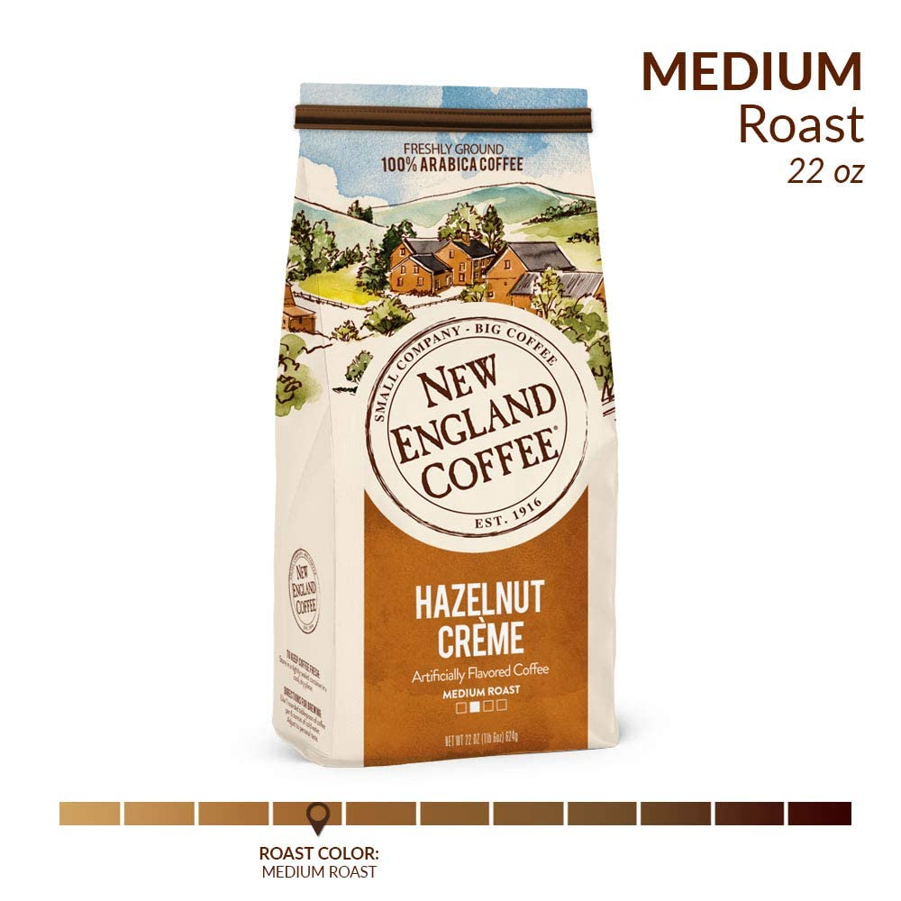 New England Coffee Hazelnut Crème Medium-Roast Ground Coffee, 22 Oz Bag - Sweet & Nutty Flavor
