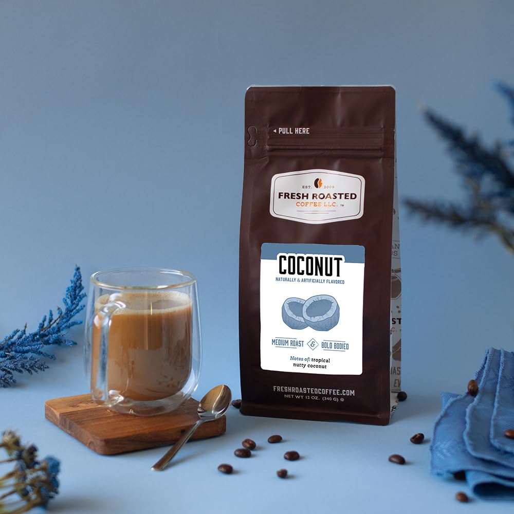 Fresh Roasted Coffee, Coconut Flavored Coffee, 5 Lb (80 Oz), Medium Roast, Kosher, Ground