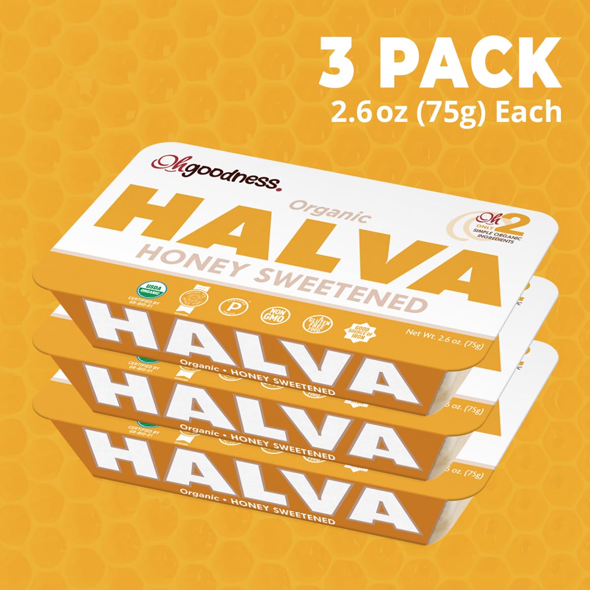 Wellbees Organic Honey Halva - 3 Pack, Honey Sweetened Snack, 2.6 Ounce Each