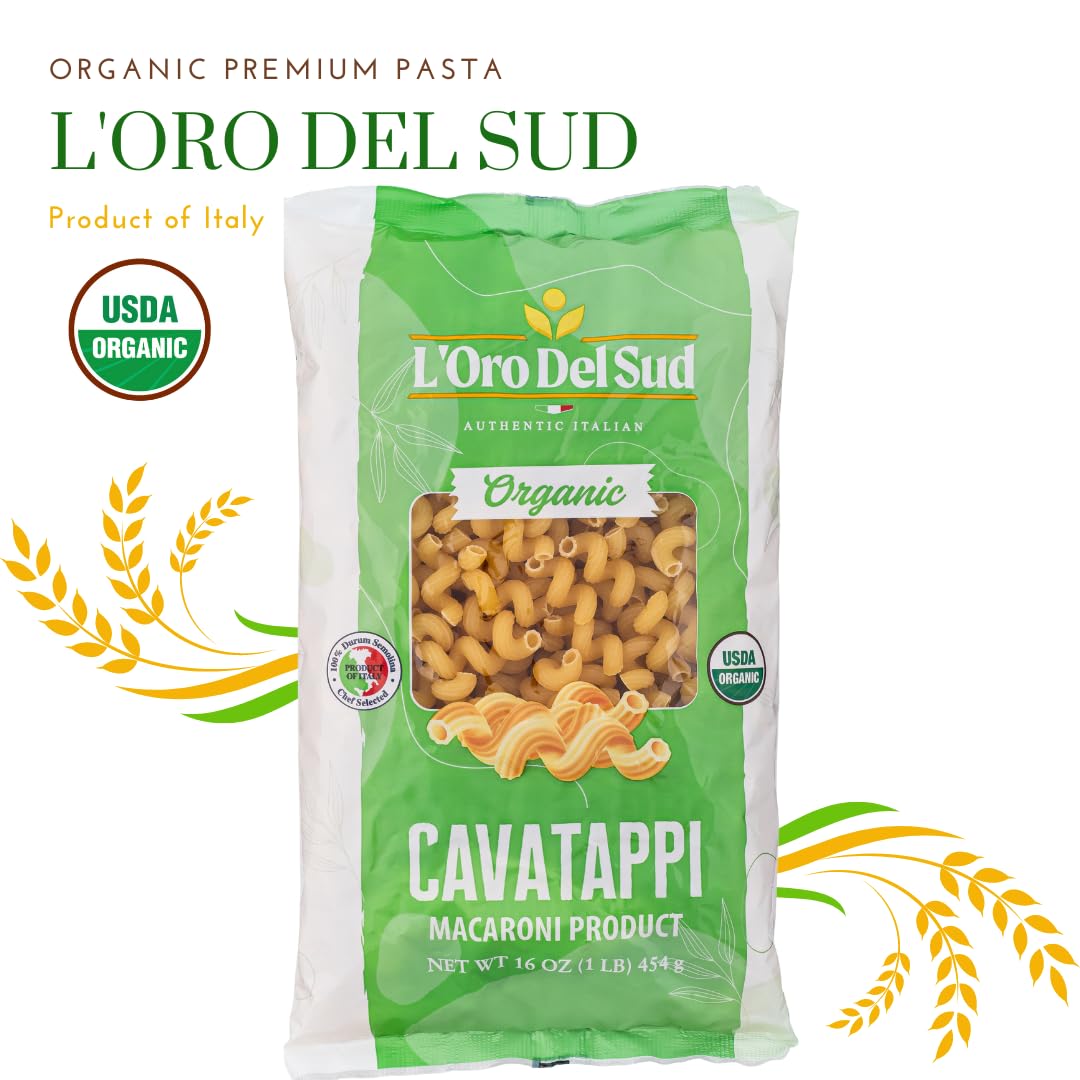 L'Oro Del Sud Organic Cavatappi Pasta, 100% Durum Wheat, Italian Pasta, Premium Quality Product Of Italy, Non Gmo, Corkskrew, Ve
