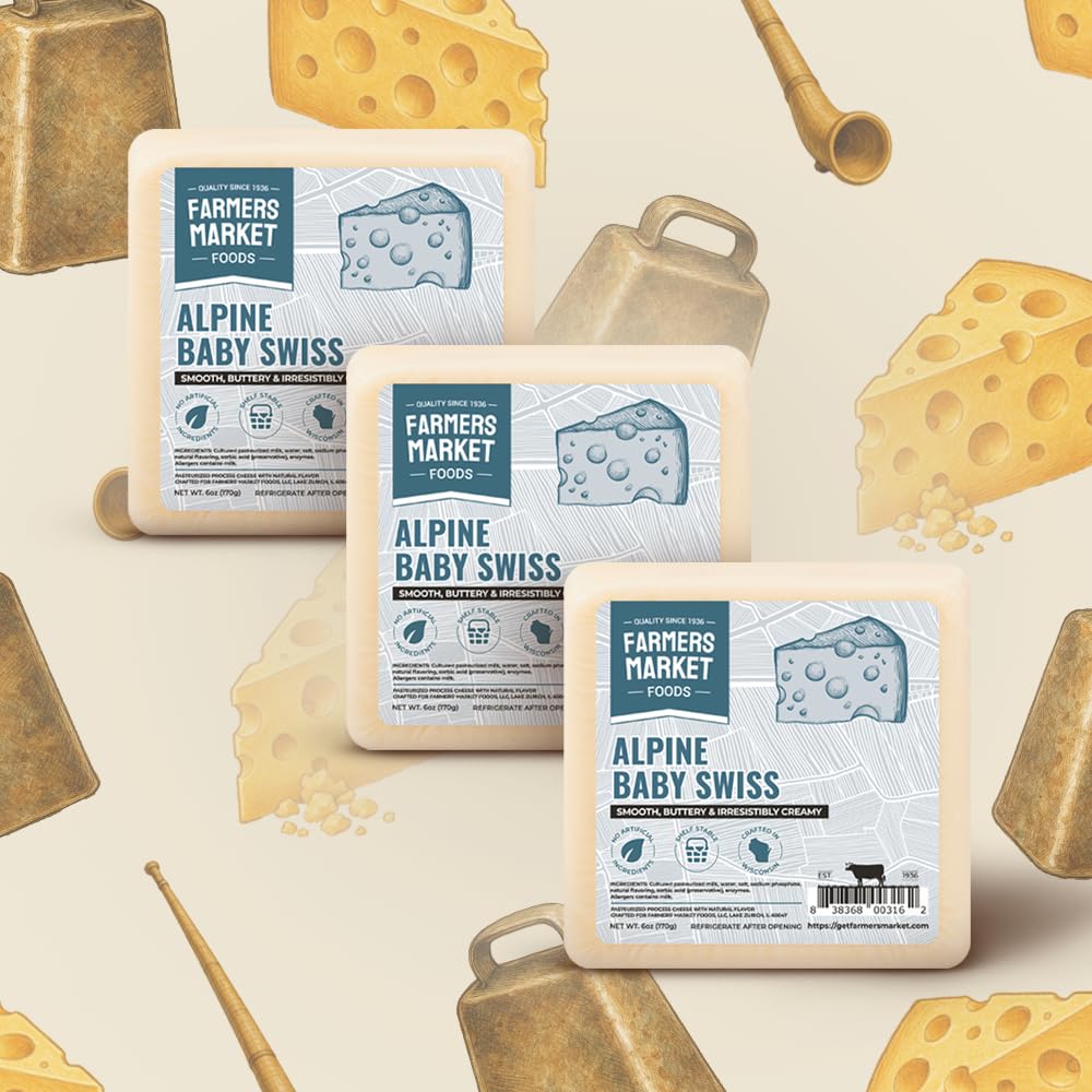 Farmers Market, Gluten Free, Keto, Paleo, Low Sodium, Zero Sugar, Wisconsin Cheese Gift Sets, 3-Pack, Alpine Baby Swiss