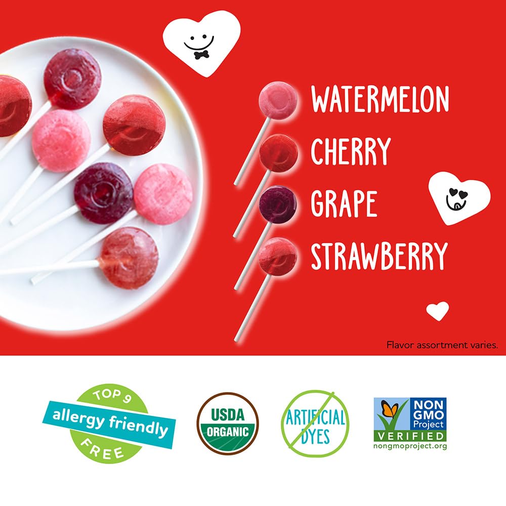 Yumearth Organic Pops Valentine Variety Pack - Fruity Lollipops - Gluten Free Snacks For Kids - Allergy Friendly, Non-Gmo, No Ar