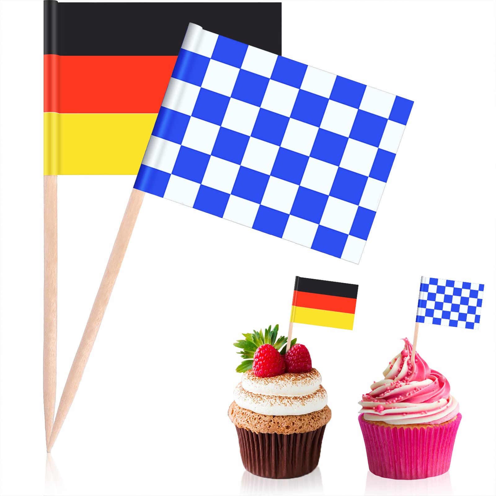 100 Pieces Oktoberfest Picks Party Accessory, Disposable Bavarian Flag Cupcake Topper Decoration in the Style of an Oktoberfest 