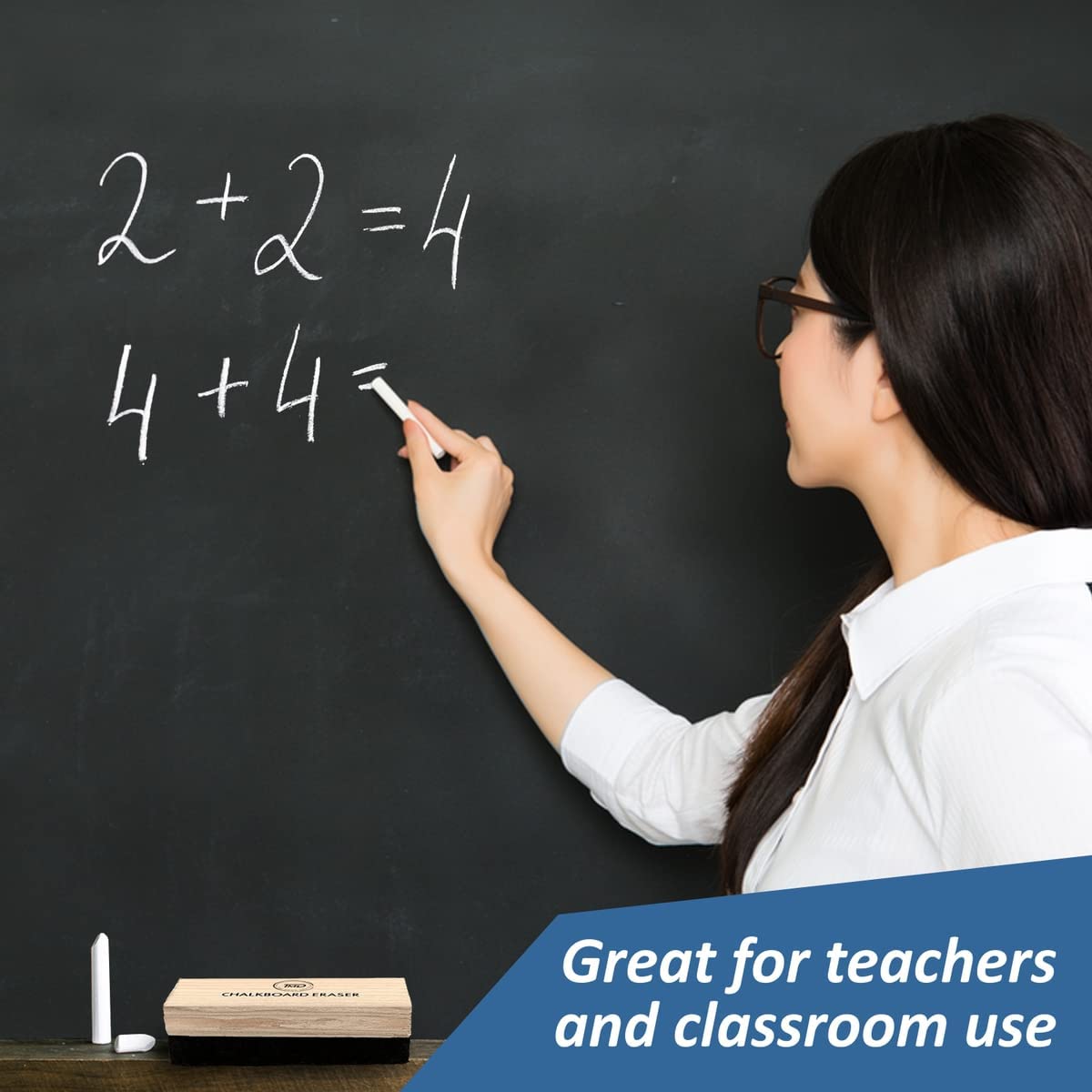 Chalk - 24 Pack White Chalk With 1 Felt Chalkboard Eraser - Thin Chalkboard Chalk Great For School, Office And Home Use, Dustles