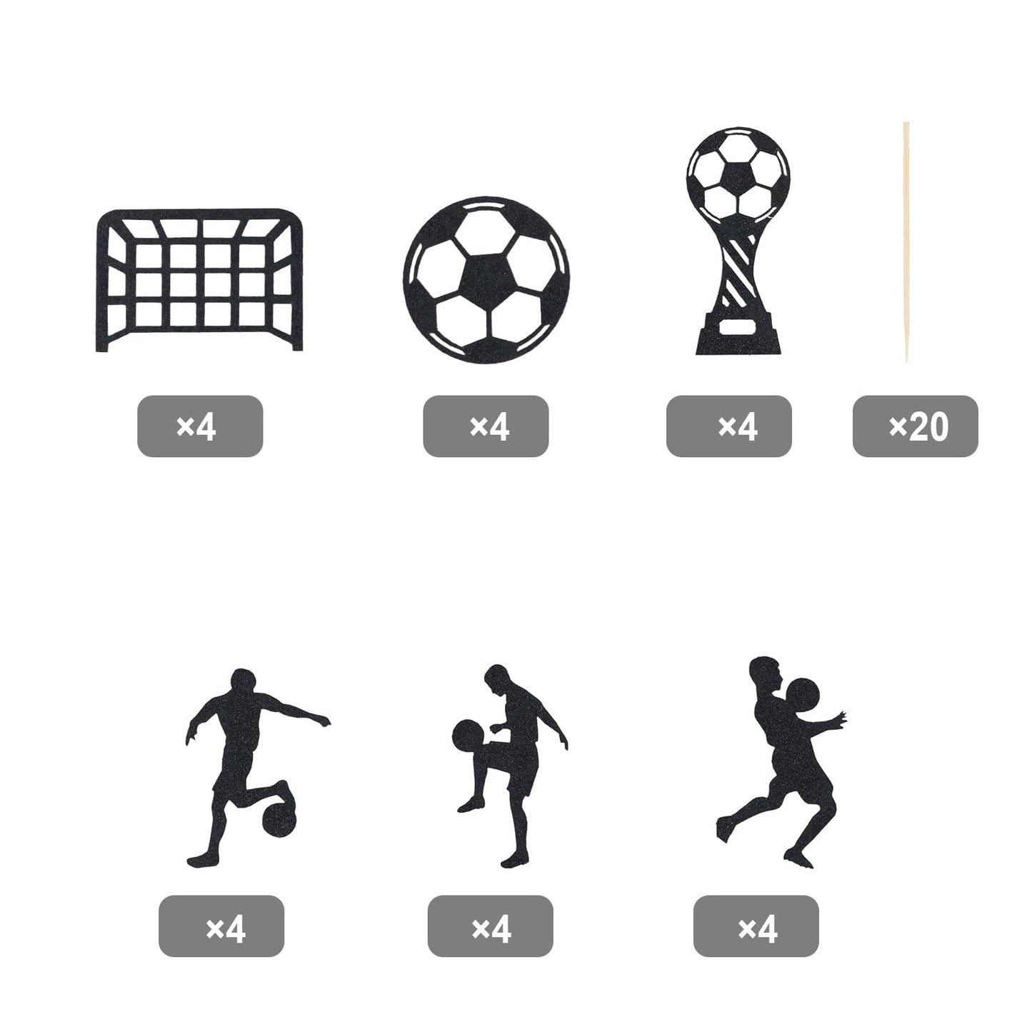 PEUTIER 24pcs Soccer Cupcake Toppers Glitter Soccer Ball Picks for Birthday Party - Black - Model 20012 - Paper