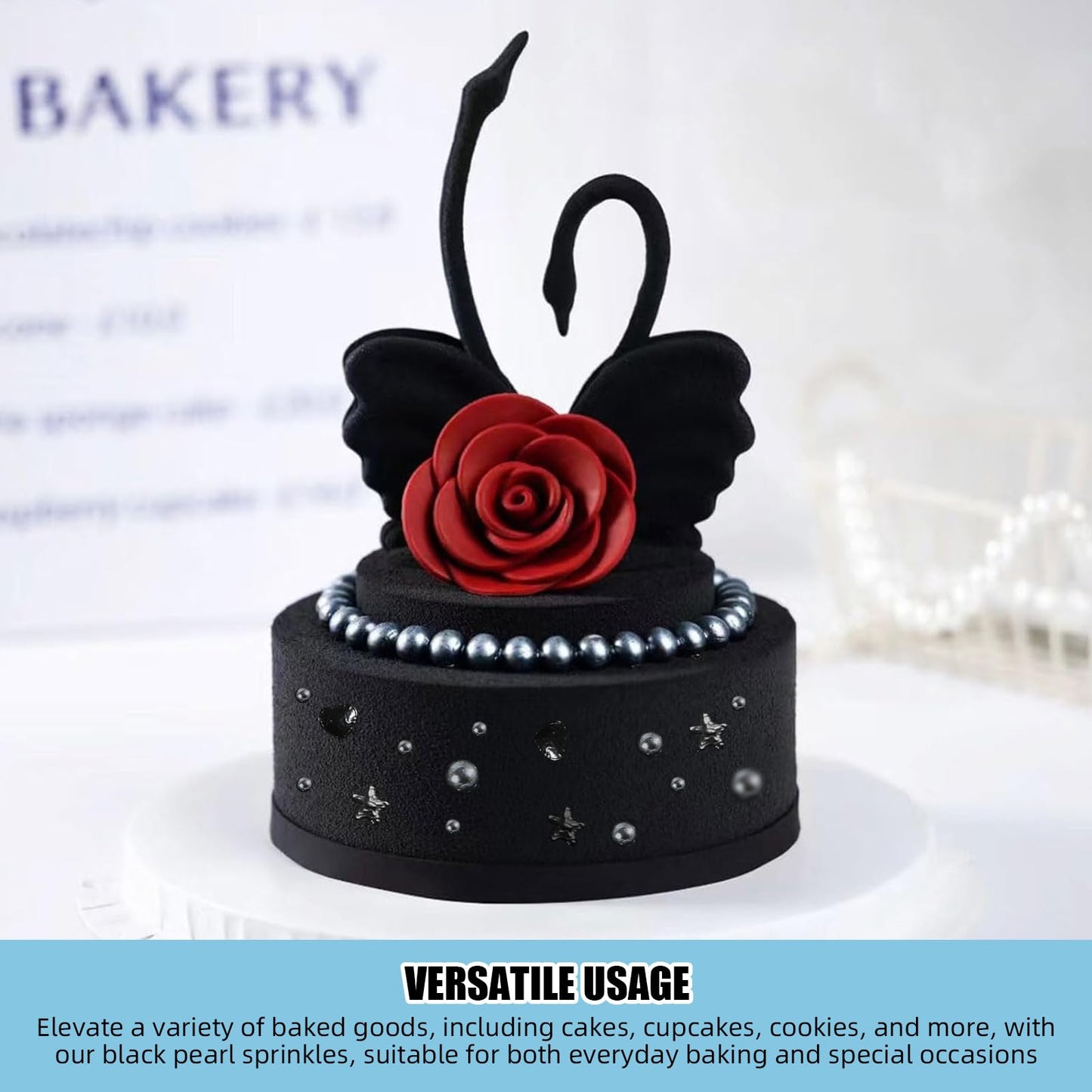 Kasvan Black Pearl Sprinkles, 6 Sizes Mix For Cake Decorating, 230G/8.1Oz, Baking Cake Decorations, Ice Cream Toppings And Cooki