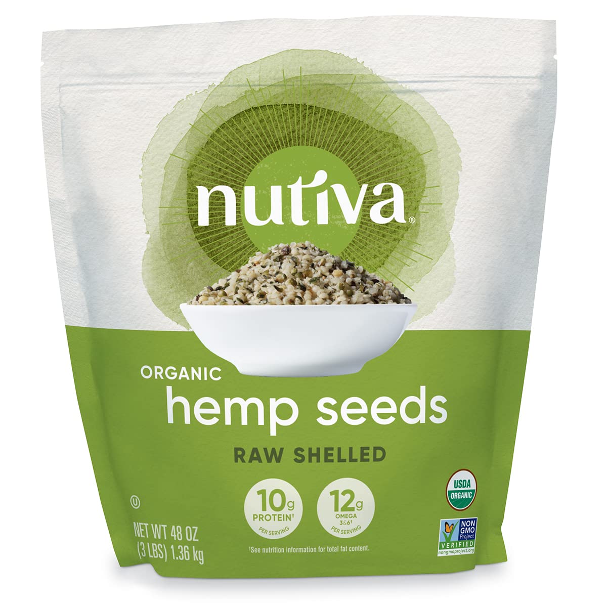 Nutiva Organic Raw Shelled Hemp Seed, Non-GMO, Vegan, Gluten-Free, 48 Ounce, Whole 30 Approved, 10g Protein, 12g Omegas