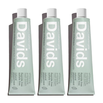 Davids Fluoride Free Toothpaste, Teeth Whitening, Antiplaque, Sls (Sulfate) Free, Promotes Enamel Health, Mouth & Gum Detox, Ewg Verified, Natural Peppermint, 5.25Oz (3 Pack)
