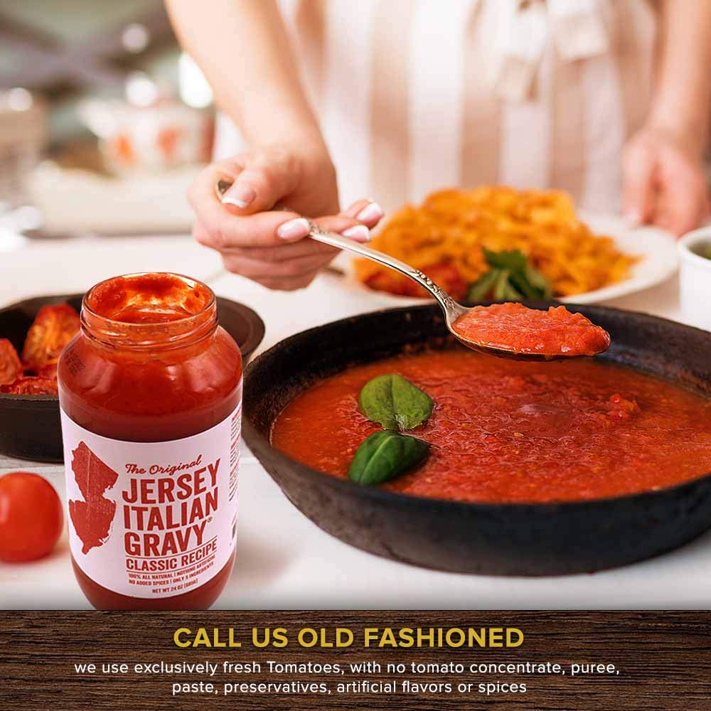 Jersey Italian Gravy-24 Oz Jar-Gourmet, All Natural All Purpose Tomato Sauce For Pasta And More, No Artificial Ingredients- Vegan Friendly-Authentic Recipe For Pasta, (Classic, 12 Pack)