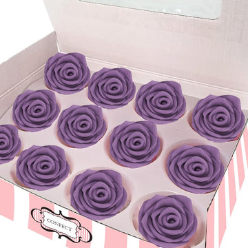 Confect Edible Rose Topper -Edible True Purple Rose Toppers for Cake & Cupcake - Edible Roses for Desserts- Vegan, Gluten-Free, 