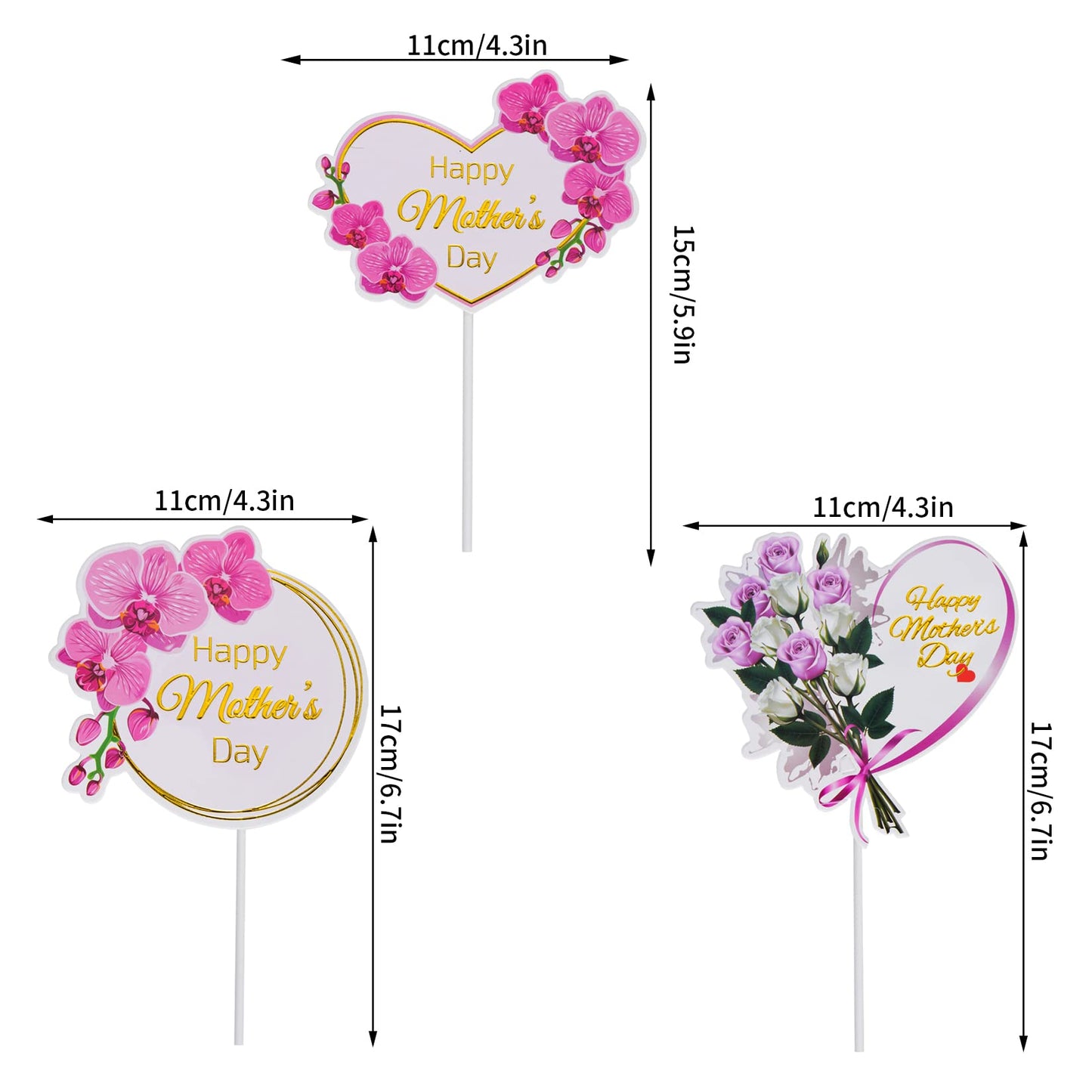 Sumersha 12 Pieces Happy Mother'S Day Cake Toppers Flower Cupcake Topper For Mother'S Day Birthday Cake Decoration Party Supplie