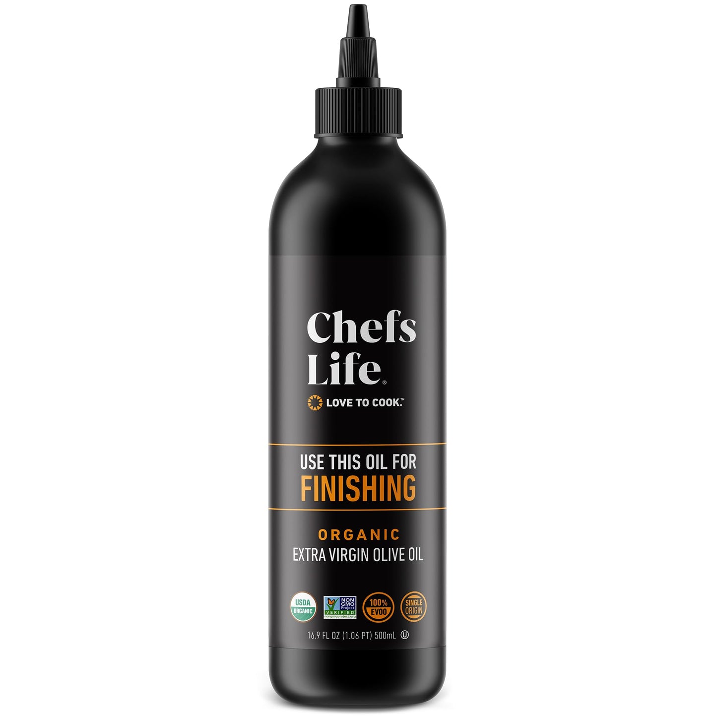 Chefs Life Organic Finishing Oil - 100% Extra Virgin Olive Oil, Organic Olive Oil, Evoo, Perfect For Dressing, Pure, Single Origin, Non Gmo - 16.9 Fl Oz Squeezable Bottle (1 Pack)