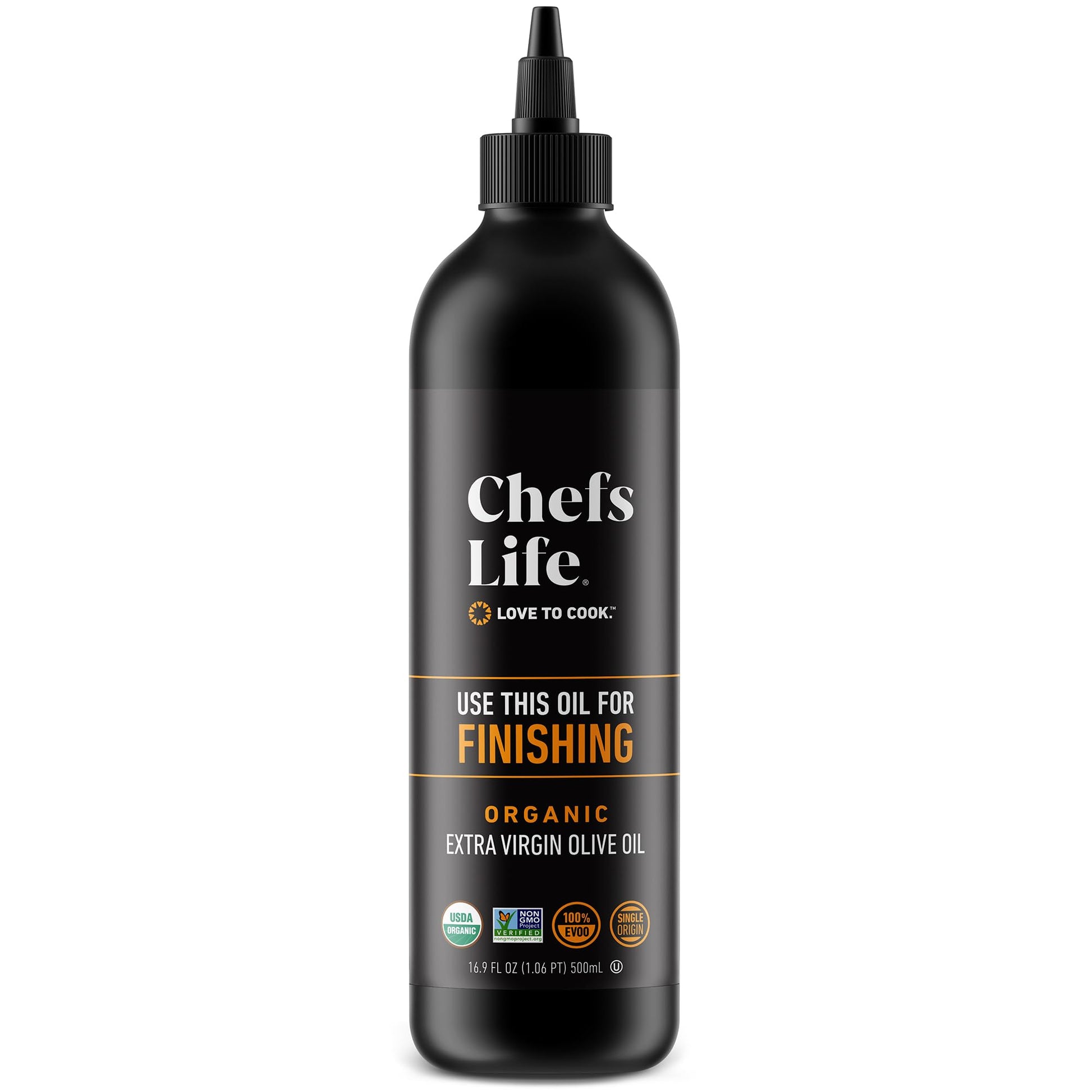 Chefs Life Organic Finishing Oil - 100% Extra Virgin Olive Oil, Organic Olive Oil, Evoo, Perfect For Dressing, Pure, Single Origin, Non Gmo - 16.9 Fl Oz Squeezable Bottle (1 Pack)