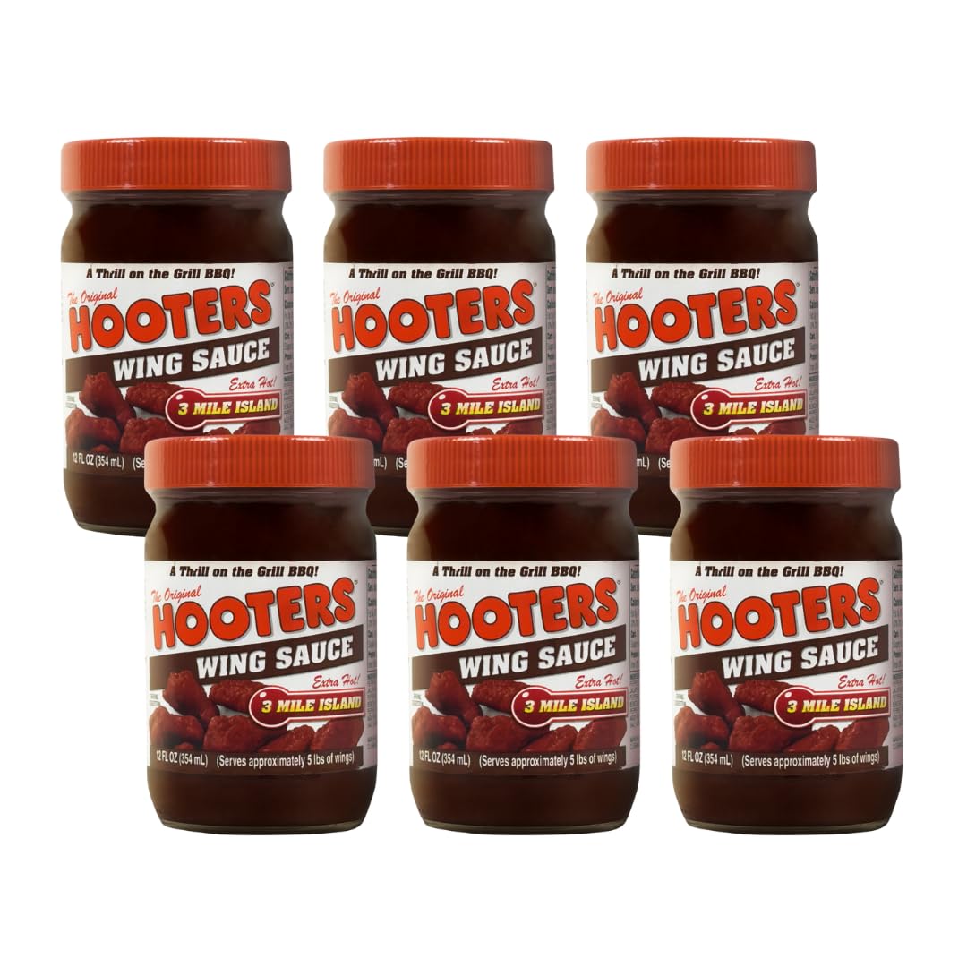 The Original Hooters 3 Mile Island Wing Sauce - Restaurant-Quality Flavor - Ideal For Chicken Wings, Ribs, And Seafood (6 Pack)
