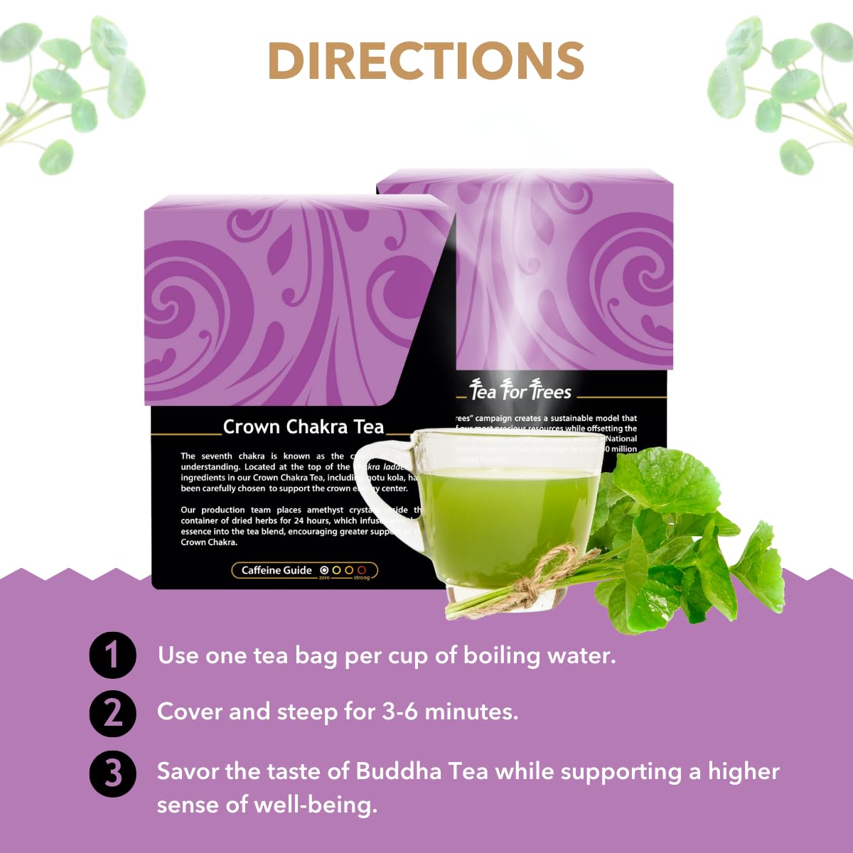 Buddha Teas - Crown Chakra Tea - Organic Herbal Tea - For Spiritual Connection - With Lavender, Gotu Kola Leaf, Rose Petal & Ame