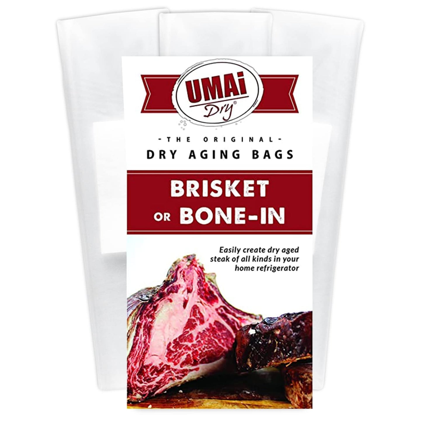 UMAi Dry Aging Bag for Steaks, 3 Count, Clear, No Vacuum Sealer Needed, Ages Meat in 28-45 Days, Fits 14-20 lbs