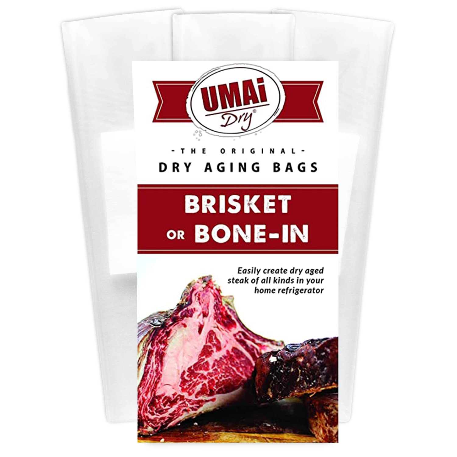 UMAi Dry Aging Bag for Steaks, 3 Count, Clear, No Vacuum Sealer Needed, Ages Meat in 28-45 Days, Fits 14-20 lbs