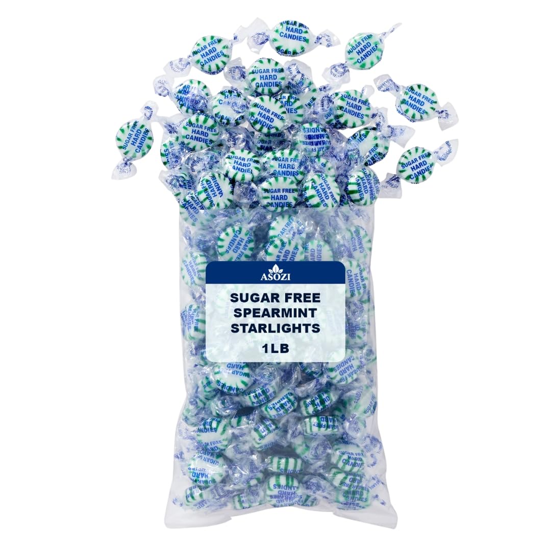 ASOZI Sugar Free Spearmint Starlights, Sugarless Mints Candy, 16 Ounce, Ideal for Diabetics, Guilt-Free