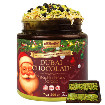 Gulluoglu Christmas Edition - Dubai Chocolate Pistachio Peanut Spread In Festive Holiday Jar | Limited Seasonal Gourmet Halal Dessert (Dark Chocolade 7 Oz (200G))