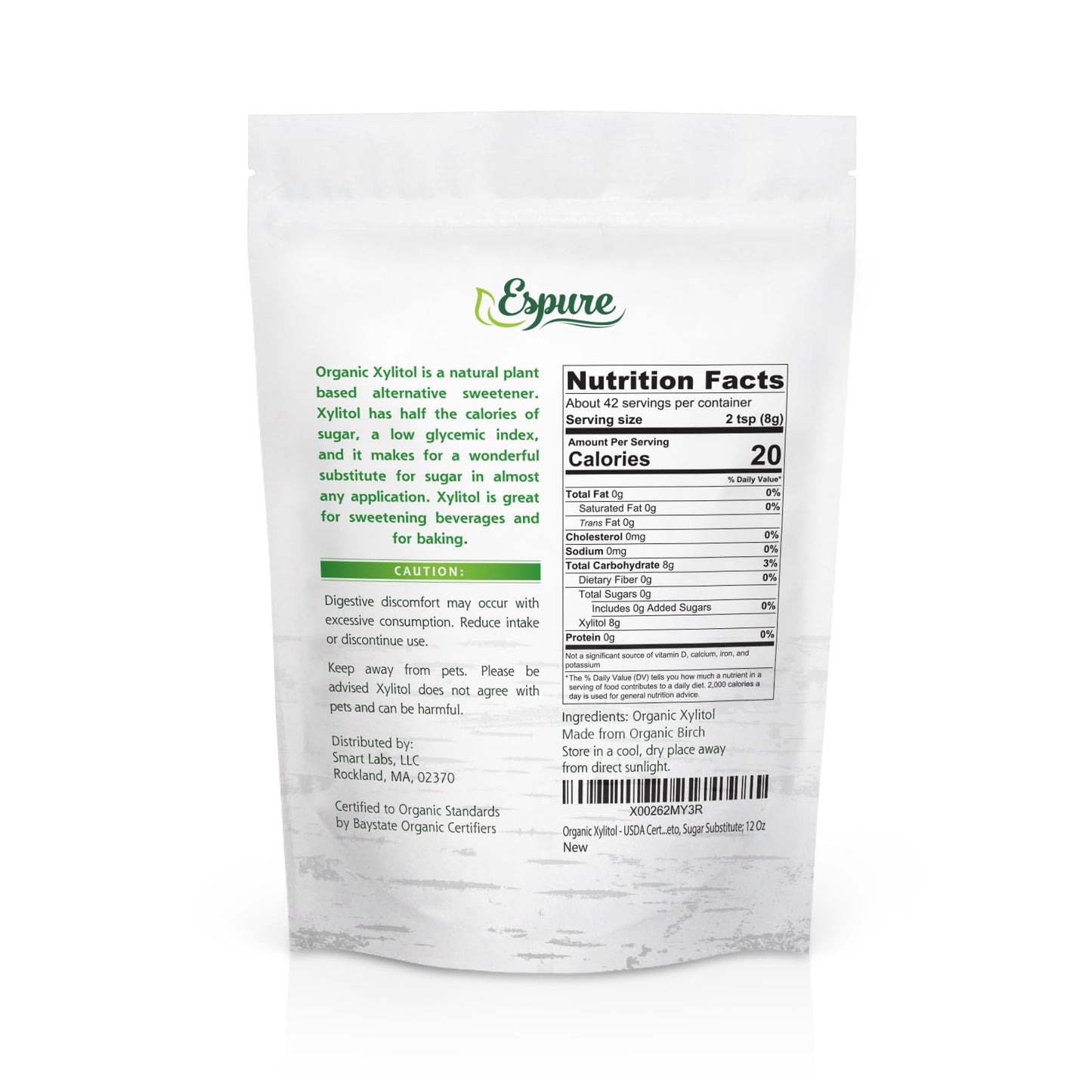 Organic Xylitol - Derived from USDA Certified Organic Birch, Low Calorie, Keto, Sugar Substitute; 12 Oz