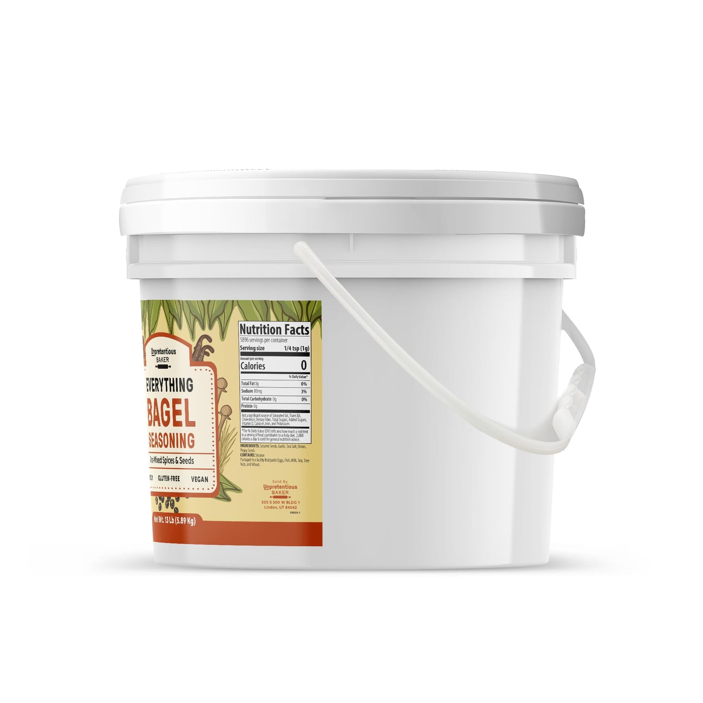 Unpretentious Everything Bagel Seasoning, 2 Gallon Bucket, Add Texture & Flavor To Any Recipe, Mix Of Sesame Seeds, Garlic, Onio