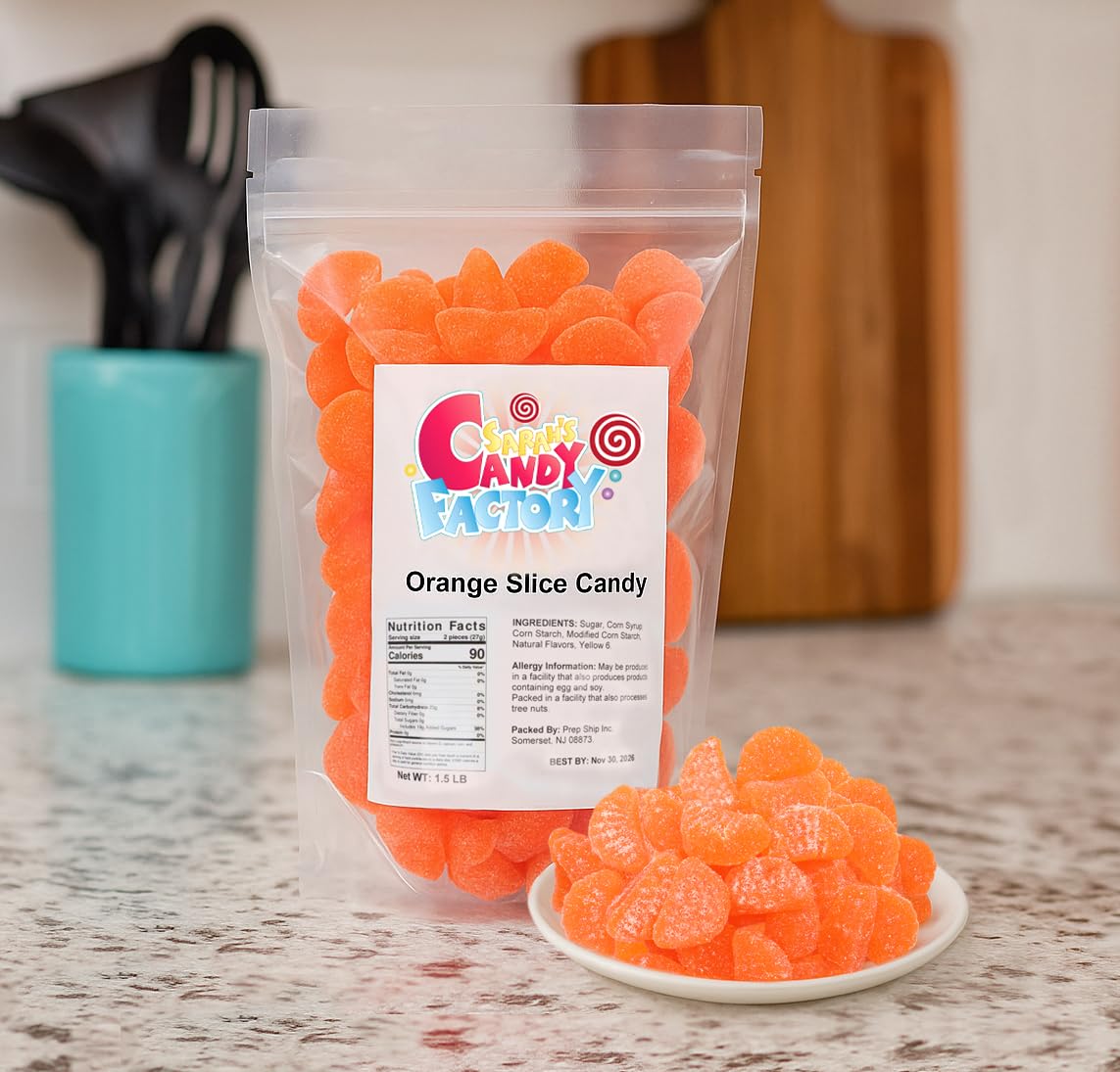 Sarahs Candy Factory Orange Slices Gummy Candy, Resealable Bag, No Preservatives, 1.5 Lb