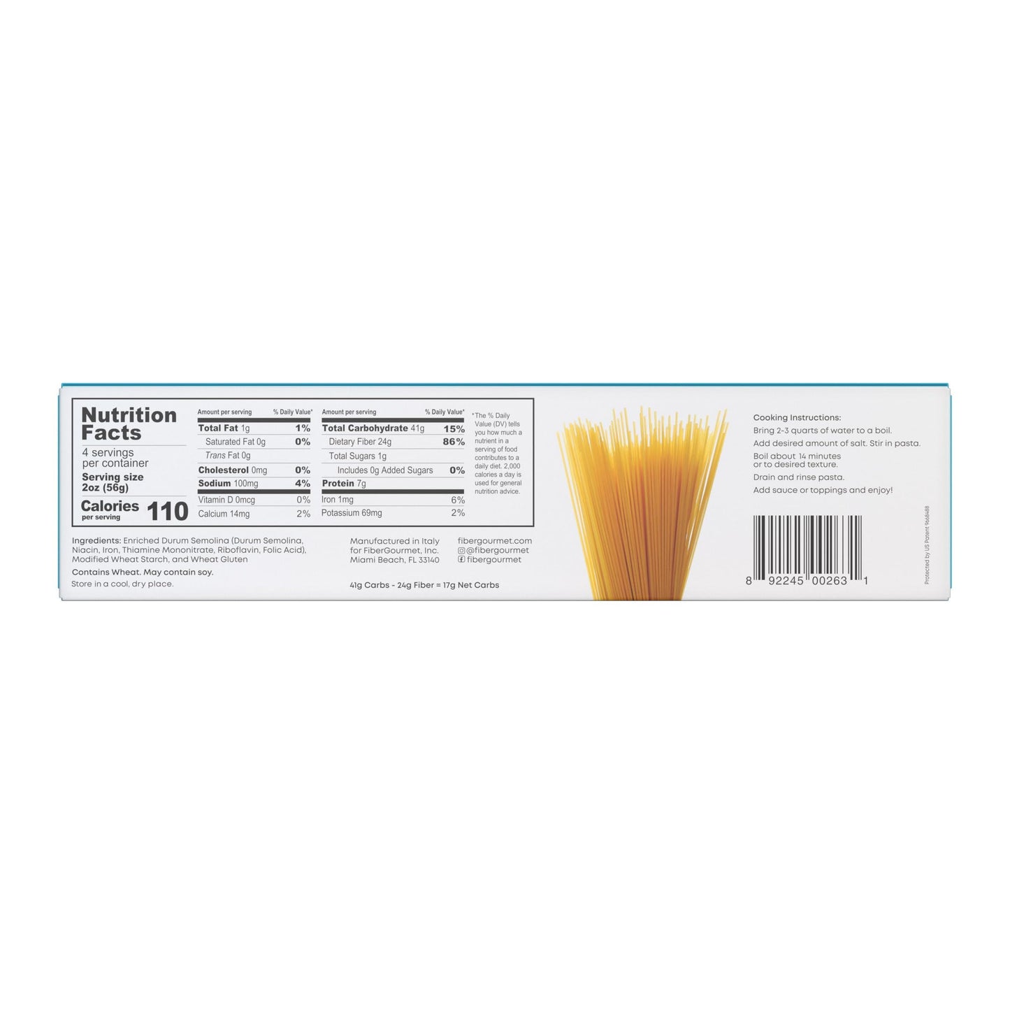 Fiber Gourmet Pasta | Light Spaghetti Pasta | Low Net Carb, Fiber-Rich, Low Calorie Healthy Pasta | Made In Italy, Kosher, Vegan