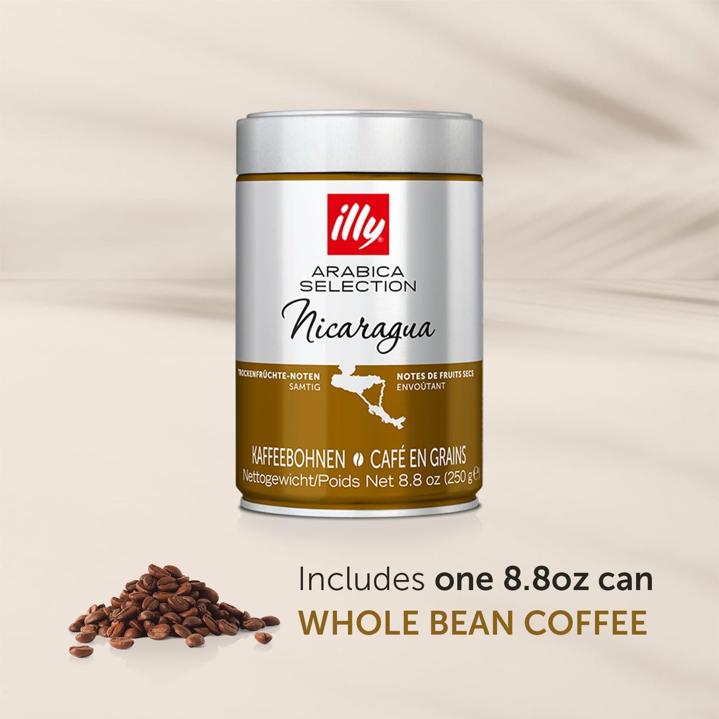 Illy Arabica S s Nicaragua Whole Bean Coffee, 100% Arabica, 8.8oz, Single Origin, No Preservatives