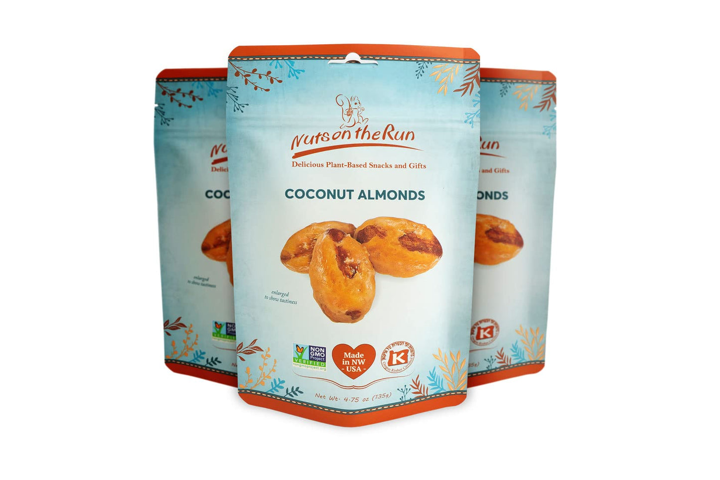 Nuts on the Run Coconut Almonds - Vegan, Gluten-free, Kosher - 4.75oz (Pack of 3)