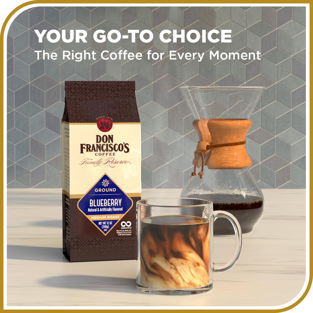 Don Franciscos Blueberry Flavored Ground Coffee, 100% Arabica Beans, 3-Pack of 12 oz Bags