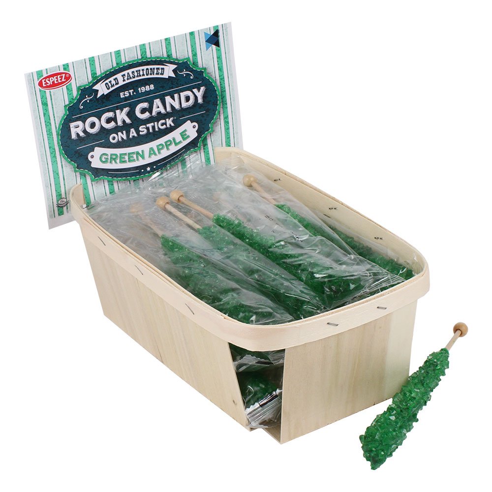 Espeez Extra Large Green Apple Rock Candy Sticks - 24 Count - Individually Wrapped Lollipops for Candy Buffets and Celebrations
