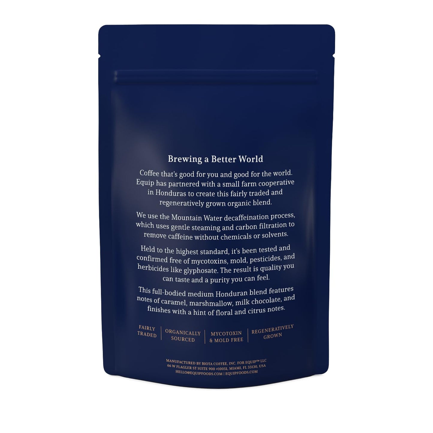 Equip Foods Decaf Clean Coffee | Gold Standard, Certified Organic, Fair Trade, Regenerative | Medium Roast, Whole Bean, Honduras