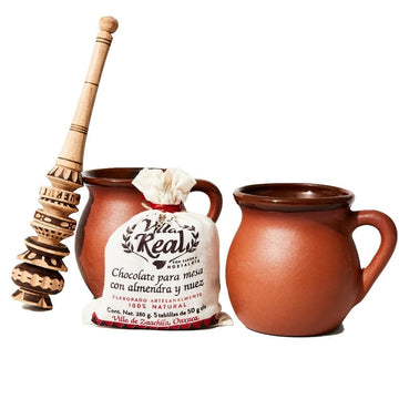 Hot Chocolate Lovers Gift Set by Verve CULTURE | Villa Real Hot Chocolate with Almonds + Wooden Molinillo Frother + 2 Handcrafte