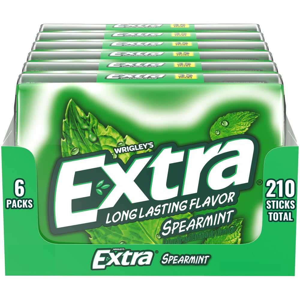 EXTRA Gum Spearmint, Bulk Chewing Gum Sugar-Free, Mega Pack of 6 with 35 Sticks Each