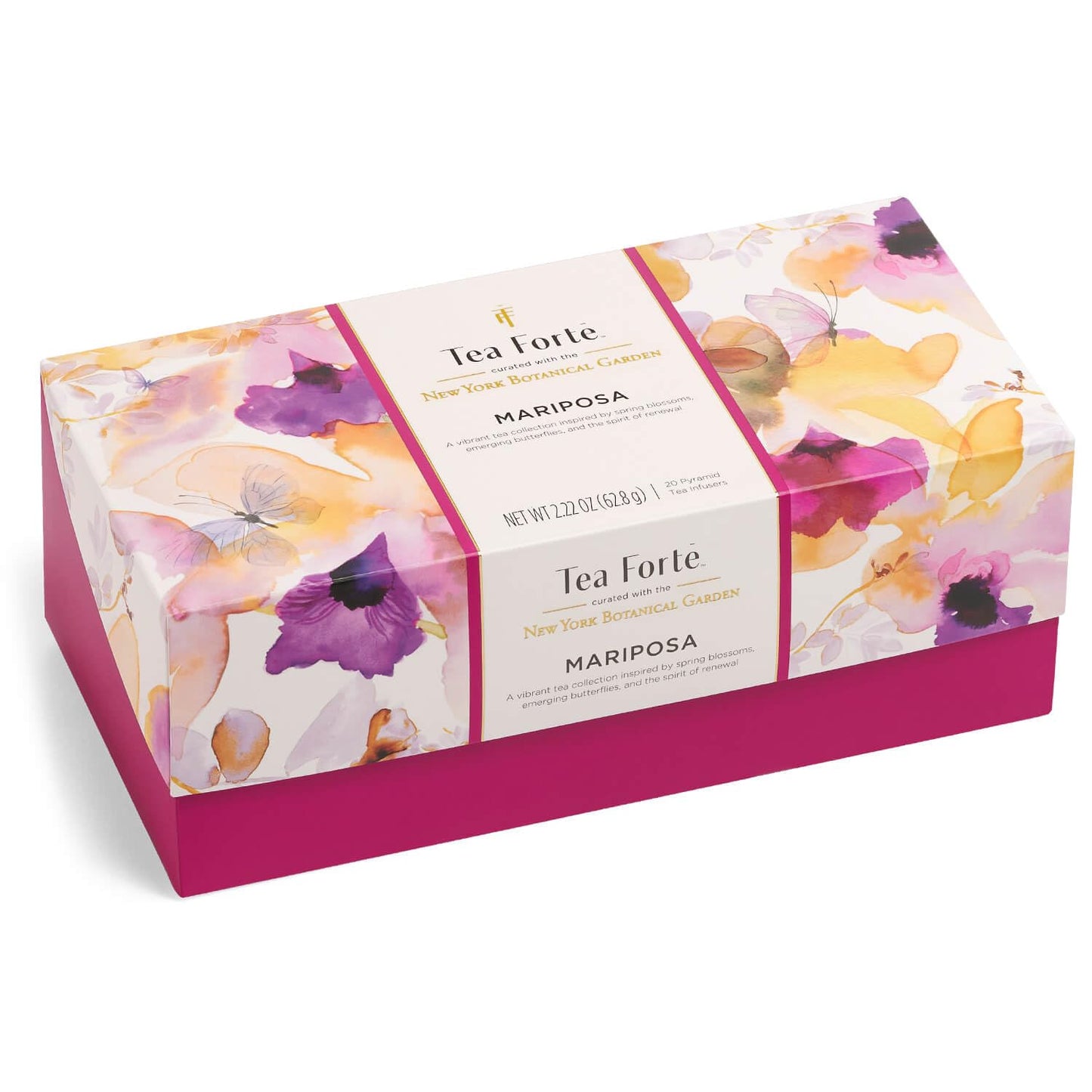 Tea Forte Mariposa Tea Sampler With 20 Pyramid Tea Infuser Bags - Fruit, Herb And Flower Tea - Presentation Box Assorted Variety Tea Gift Set