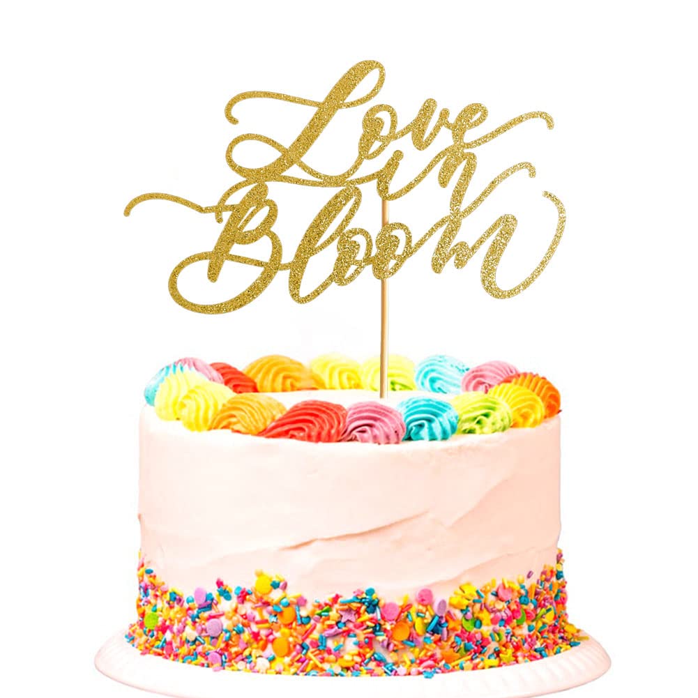 SWEETTALA Love in Bloom Cake Topper Gold Glitter for Wedding Engagement Bridal Shower, Model SWEETTALA-631