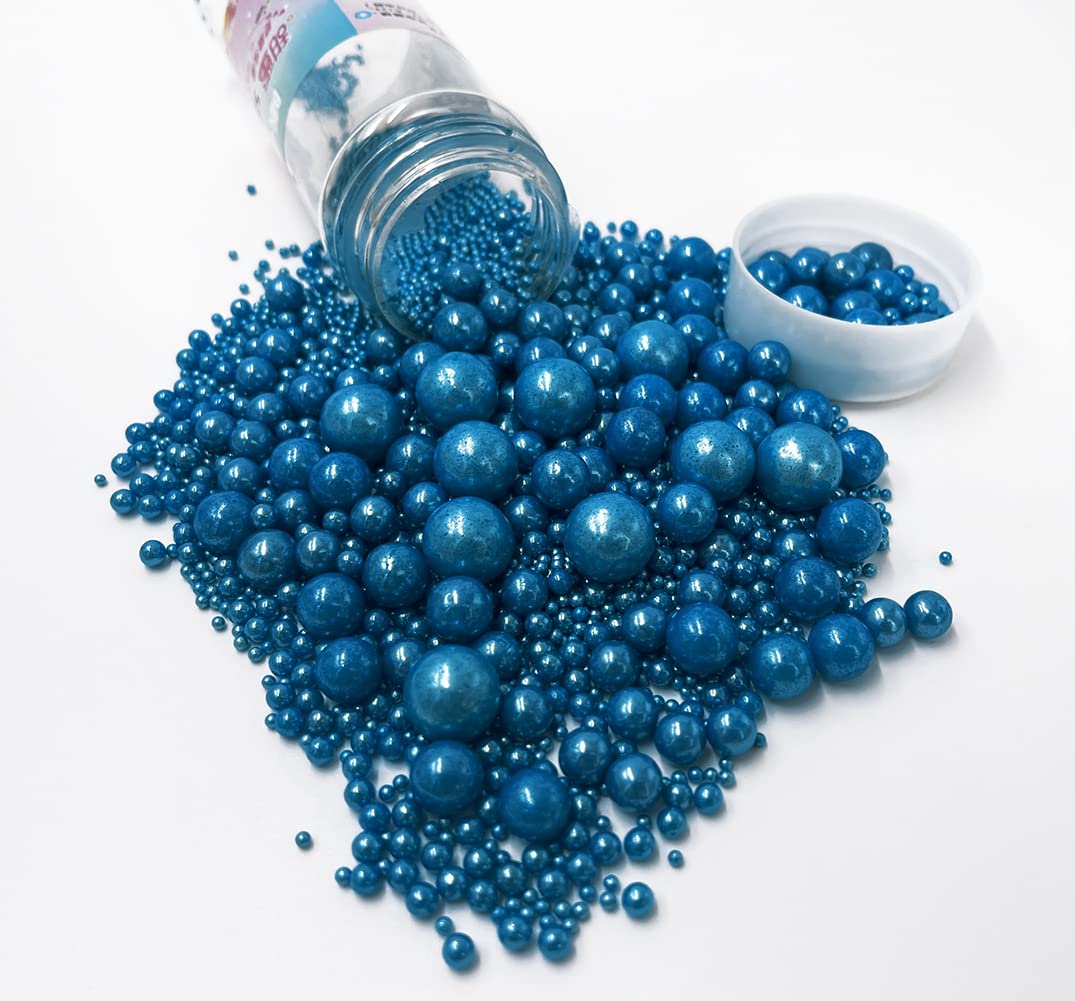 Kuting Sprinkles Edible Navy Royal Blue Pearl Sugar Candy Cupcake Topper 120g, Starry Sky Blue Decorative Glitter Mix for Baking