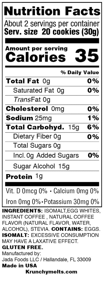 Krunchy Melts Sugar Free Meringue Cookies, Cappuccino Flavor, 2 Oz, Fat Free, Gluten Free, Keto Friendly
