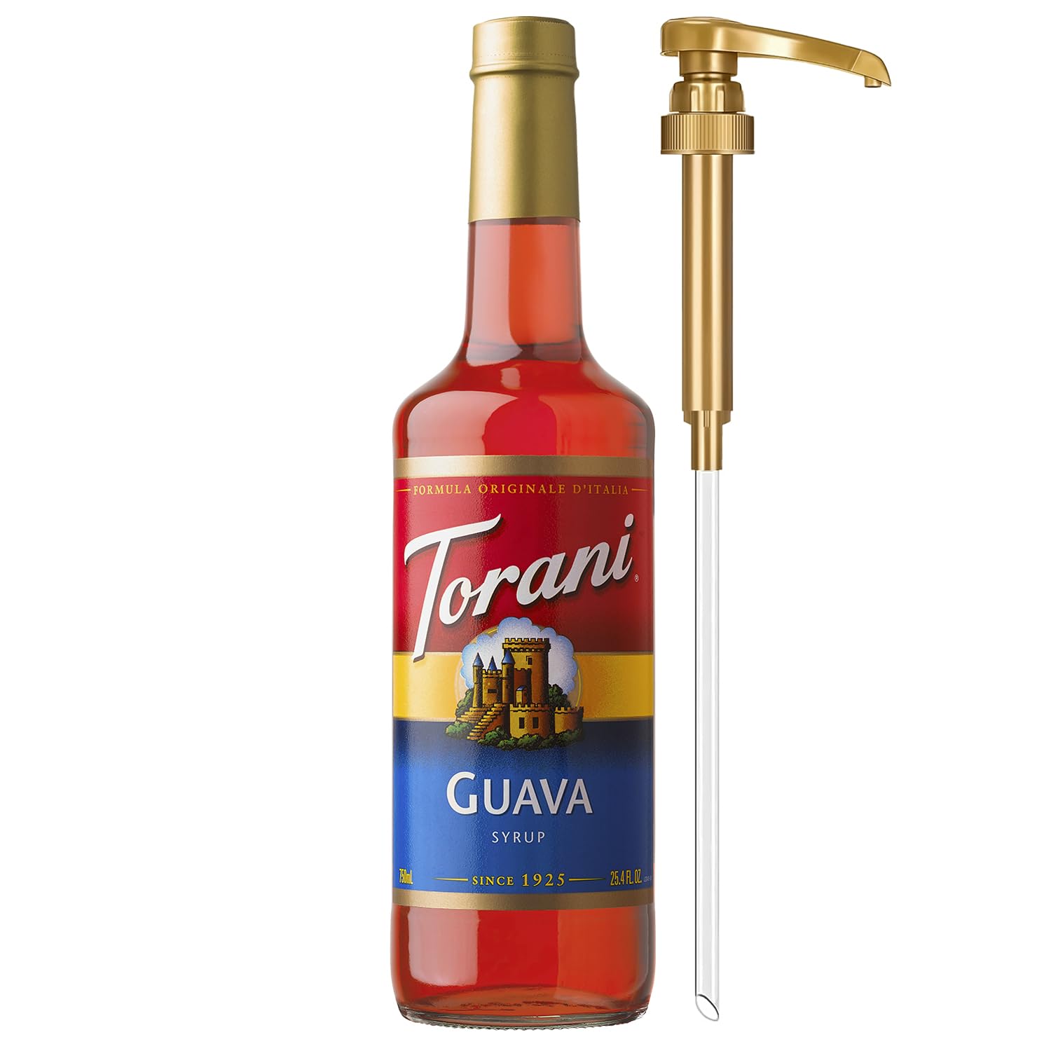 Torani Guava Syrup for Drinks, Flavoring for Iced Tea, Lemonade, Sodas, and Cocktails, Glass Bottle with Pump Included, 25.4 Fl 