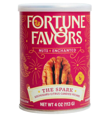 Fortune Favors Candied Pecans, Sweet and Salty Snack, Hand Crafted in Small Batches, USA-Grown (4oz, The Spark)