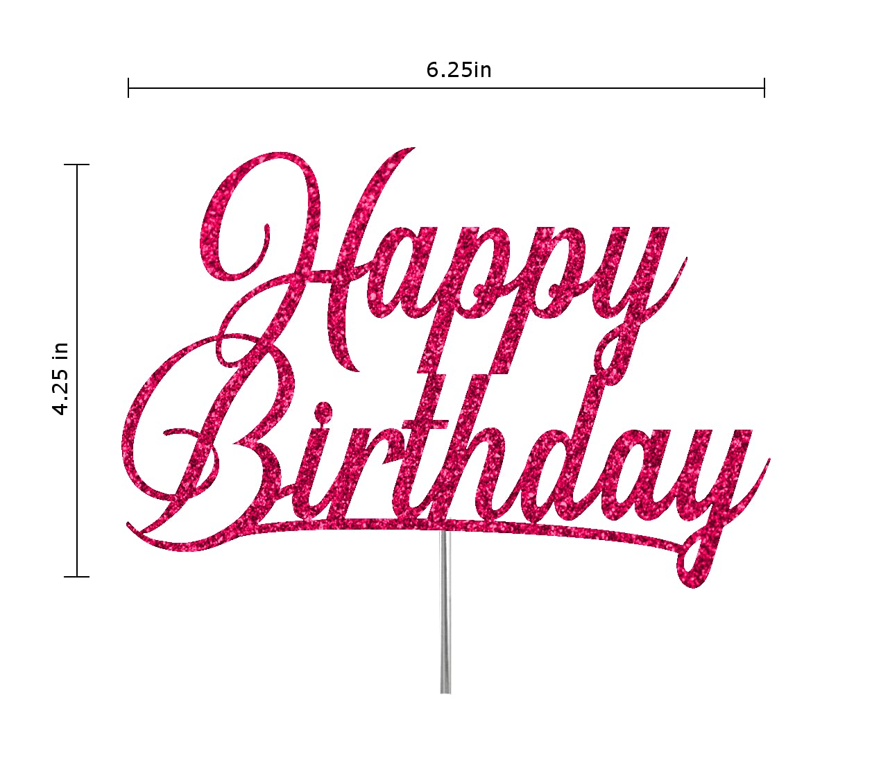 RokAPary Happy Birthday Cake Topper - Sturdy Double-Sided Glitter, Acrylic, Fuchsia