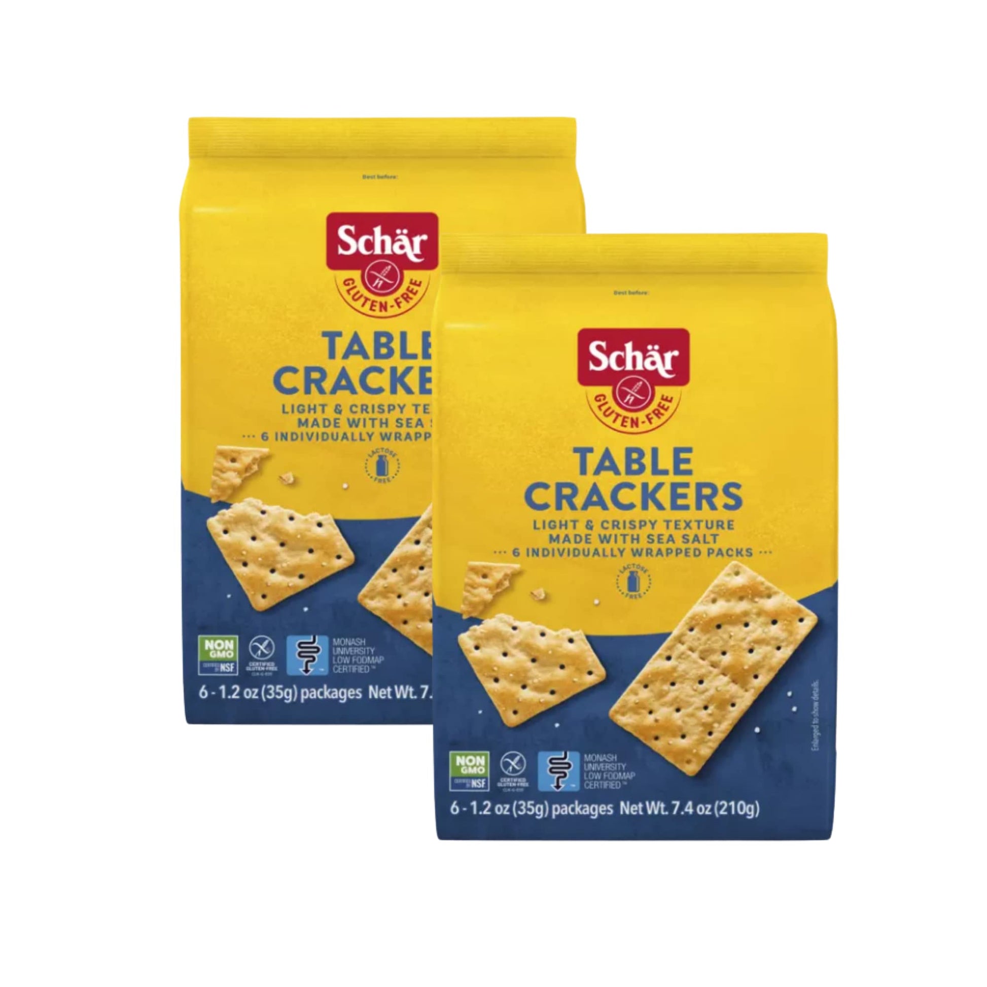 Schar - Table Crackers - Certified Gluten Free - No GMOs, Lactose, or Wheat - (7.4 oz) 2 Pack